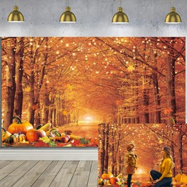 BUTEN 7x5ft Autumn Forest Photography Backdrop Fall Landscape Maple Leaves Backgound Natural Scenery Pumpkins Harvest Party Banner Decor Portrait Photobooth Studio Props