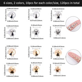 SOFPLATE 1 Box 120Pcs 3/4/5/6/8/10mm Bead Bail Caps Jewellery End Caps Gold Round Dangle Brass Silver Pendant Bails Clasps Small Connector Accessories for DIY Necklaces Earrings Bracelets Ball Charms