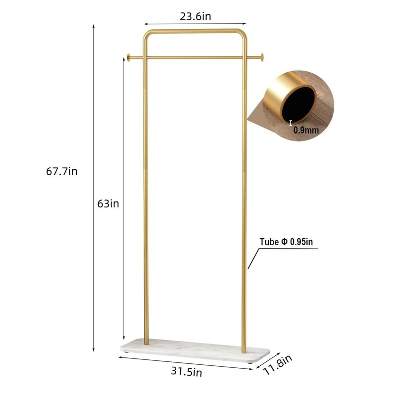 KaKaBB Gold Clothing Rack with Marble Base, Heavy-duty Garment Rack,
