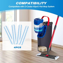 Reusable Microfiber Mop Pads Compatible with O Cedar H2prO Flat Mop System, H2prO Flat Mop Replacement Pads, Flat Mop Refills Flat Mop Heads Replacements for Floor Cleaning, Machine Washable, 4 Pack
