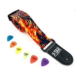 Vtar Vegan Orange Flame Tribal Dragon Design Acoustic Electric Guitar Strap with Adjustable Length