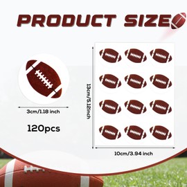 NQEUEPN 120pcs 1.18 Inch Football Stickers for Scrapbooking, 10 Sheets Football Decal Self-Adhesive Decorative Seal Stickers Labels Sports Football Party Favors for Kids Teens Water Bottle, M, Brown