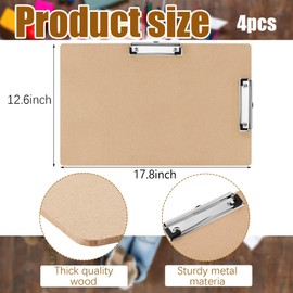 Henoyso 11x17 Clipboard Wooden Lap Board with Low Profile Clip Brown Double Landscape Clip Hardboard Drawing Board Landscape Horizontal Large Clipboard for Desk Paper Sketching Art Supplies(4 Pcs)