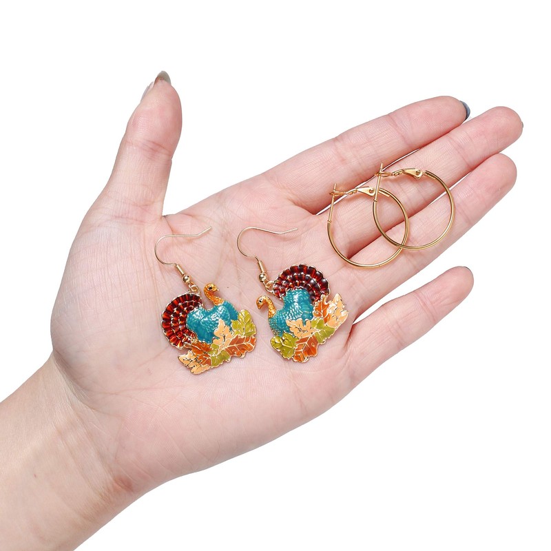 Christmas Thanksgiving Turkey Maple Leaf Drop Dangle Earrings for Women,