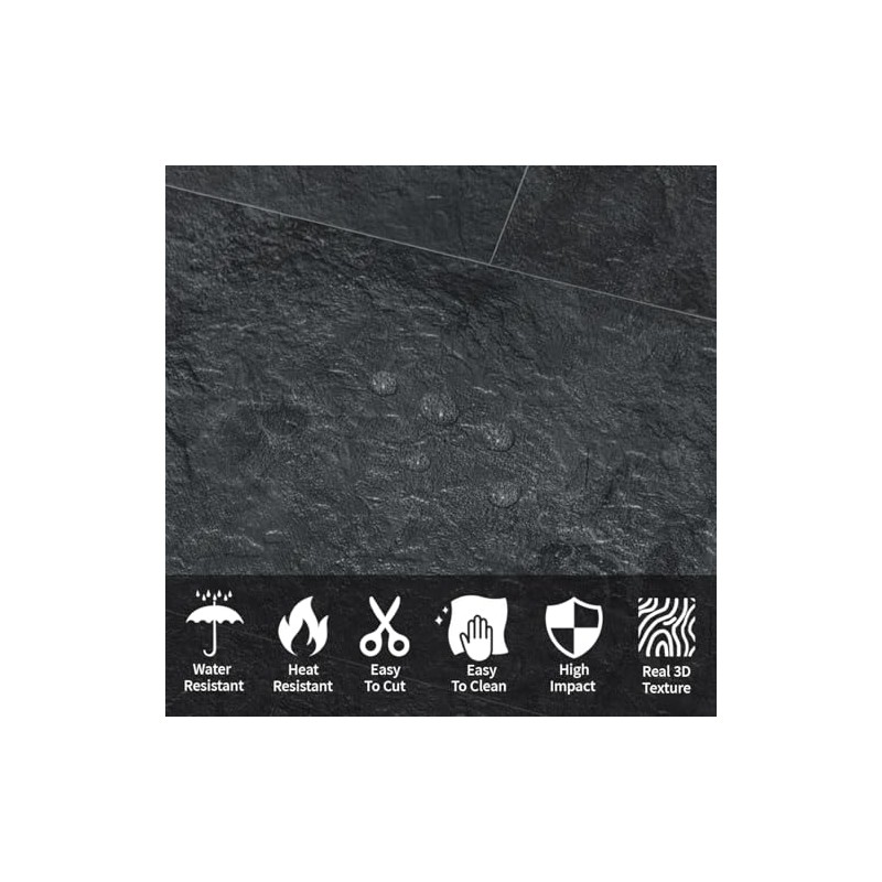 AULIGET 6" x 12" Black Slate Peel and Stick Backsplash