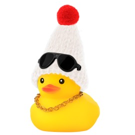 Wonuu Rubber Duck Car Ornaments with Knit Hat for Dashboard Decoration. White