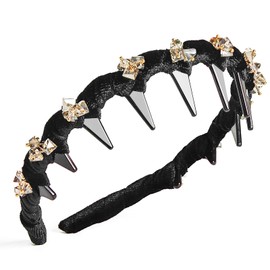 deladola Crystal Rhinestone Wavy Headband, Black Velvet with Teeth Design, Hairpiece Accessory for Women