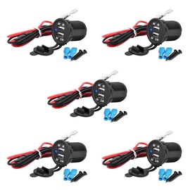 MMOBIEL Pack of 5 Universal Waterproof Dual USB Charger Blue LED Indicator Power Outlet Socket 12V-24V output 5V 2.1A High Speed Charger