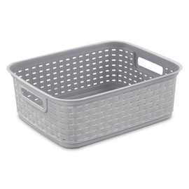 Sterilite Short Plastic Weave Storage Basket, Bin Organization for Countertops, Tabletops, and Shelves for Crafts, Jewelry, Gray, 6-Pack