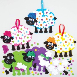 Baker Ross AX830 Fluffy Sheep Flower Craft Set - Pack of 5, Creative Set for Crafts and Decorating for Children, Ideal for School or Home