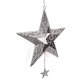 Decorative Pendant Star with Tea Light Holder 80 cm Metal Silver Vintage Antique Look Winter Star Christmas Star for Hanging
