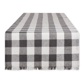 DII Heavyweight Fringed Check Tabletop Collection, Table Runner, 14x72, Mineral