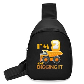 I'm 2 Year Old Birthday Crossbody Bags for Kids, Construction Mini Sling Bag with Ajustable Strap for Boys Girls, Shoulder Fanny Pack for Kids 2-6, Boys Girls Birthday Belt Bag Gift