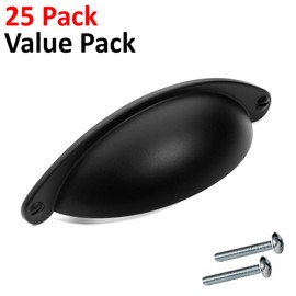 Dynasty Hardware P-5322-FB-25PK 2-1/2-Inch CTC Flat Black Shaker Style Cabinet Hardware Pull, 25-Pack