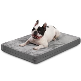 Waterproof Small Dog Bed Crate Pad 24 inch, Washable Puppy Bed Orthopedic with Removable Cover Reversible, Foam Dogs Bed, Cat Bed Kennel Pad 23" x17, Durable Anti-Slip Bottom, Gray