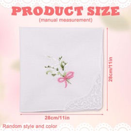 6pcs Cotton Handkerchiefs, White Floral Vintage Lace Handkerchiefs Flower Embroidered Hankies for Women Ladies Wedding Party Accessories (Random Pattern)