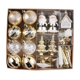 Valery Madelyn Christmas Tree Decorations Gold White Christmas Baubles 40pcs 60mm Shatterproof Baubles Set for Christmas Tree Balls Ornaments for Xmas Decoration