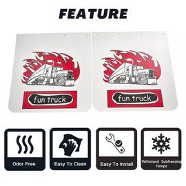 RDDY START Pair White Fun Truck Pattern Semi Truck Straight Splash Guard 24" x 24" Heavy Duty Polymer Mud Flaps