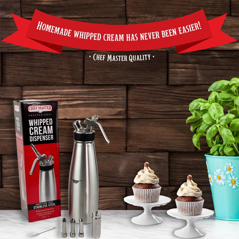 Chef Master 90079 Whipped Cream Dispenser, 1 Liter / 2