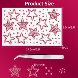 3 Sheers Acrylic Star Gems Stickers Star Self Adhesive Rhinestones Sticker Pink Face Jewels Stick On Eye Nail Body Crystal Pearls Jewels Sticker Decorative Stickers for Independence Day Make Up