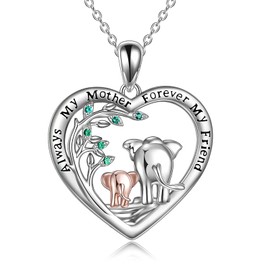 YFN Elephant Necklace 925 Sterling Silver Mother and Daughter Pendant Tree of Life Jewellery Heart Gifts for Women Mum Grandmother