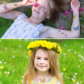 Fanoshonltd Butterfly Flower Glow in the Dark Tattoo Stickers for Kids 14 Pcs Boys Girls Butterfly Luminous Water Transfer Stickers, 100+ Temporary Children Luminous Butterfly Face Body Stickers