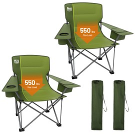 TIMBER RIDGE Oversized Folding Camping Chair for Adults, Support 550 LBS Heavy Duty with Cup Holder Side Pocket for Camp, Lawn, Picnic, Green, 2 Pack