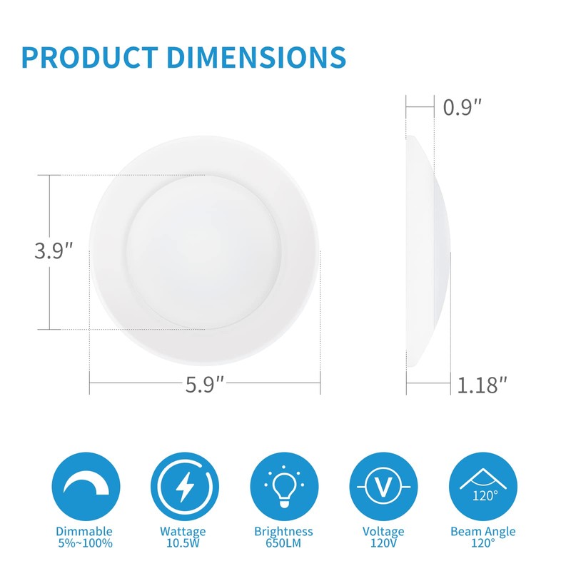 ECOELER 4 Inch LED Disk Light, Dimmable Flush Mount Ceiling