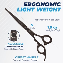 Bucchelli 5 Inch Left Handed Hair Cutting Scissors Professional - Japanese 440A Inch Barber Scissors - Micro Bevel Edge Adjustable Tension Knob (Black Left 5")