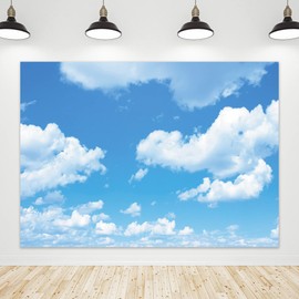 Riyidecor Blue Sky White Cloud Backdrop Polyester Fabric Natural Scenery Clear Sky Photography Background Fresh 7Wx5H Feet Decoration Celebration Props Party Photo Shoot