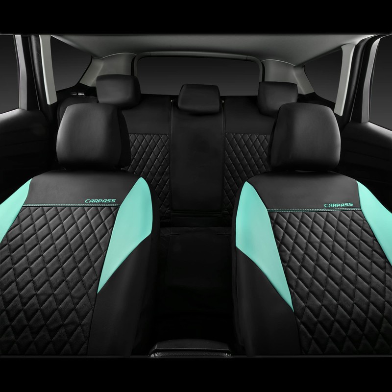 CAR PASS Mint Leather Seat Covers Full Set-Universal Quilting Cute