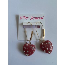 Betsey Johnson XOXO Gold Tone Rose Pink Look Crystal Pearl Heart Drop Earrings Great Valentine's Day Gift Idea Birthday Present New Year XMAS GIFTS