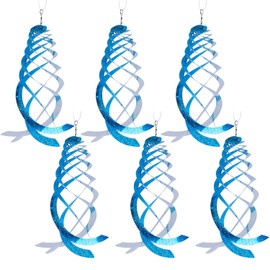 Hausse 6 Pack Bird Repellent Spiral Reflectors Blue Mylar Spinner, Garden Decorative Scare Birds Away, Like Woodpeckers, Pigeons and Geese
