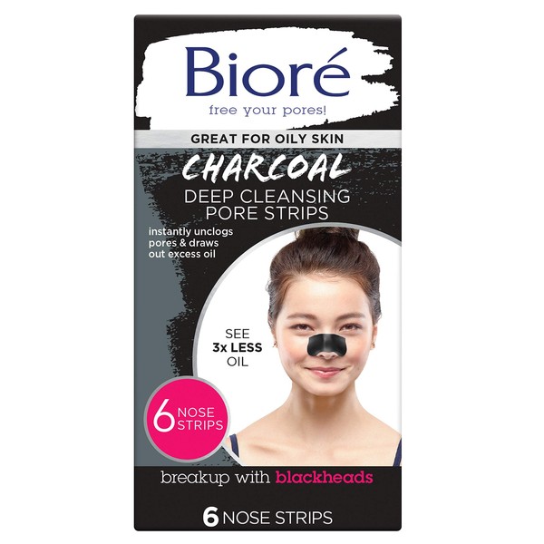Biore Deep Cleansing Pore Strips 6 Charcoal Nose Strips Cleans & Unclogs