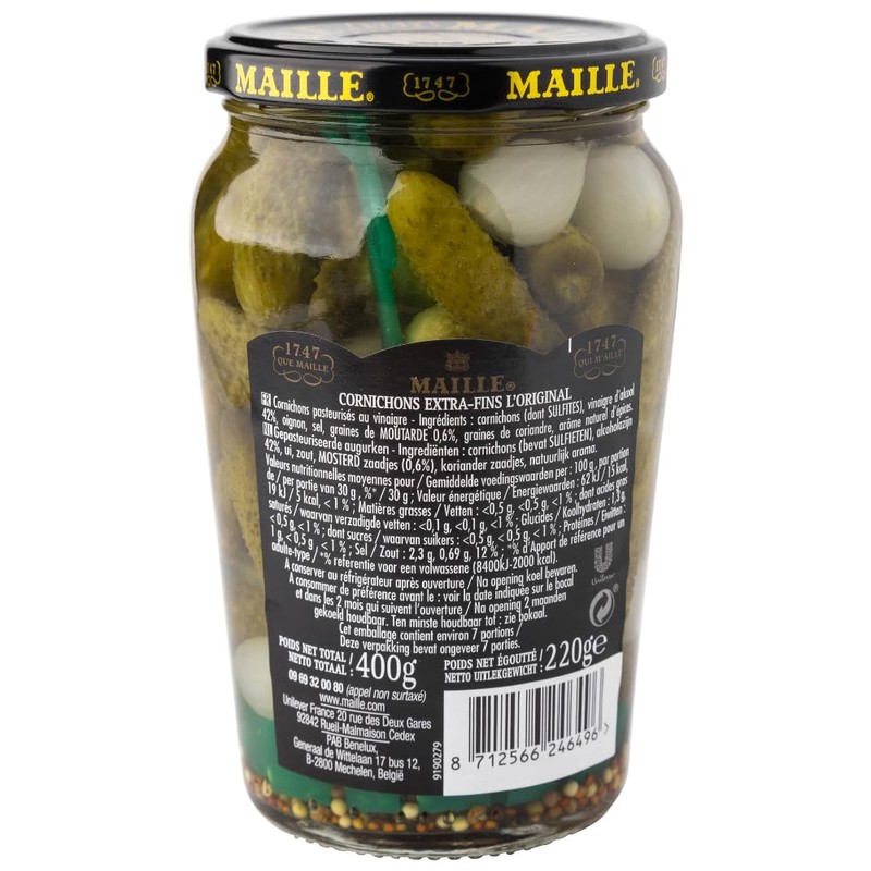 French Extra Fine Gherkins Maille-Cornichons Extra Fins - 220 gr