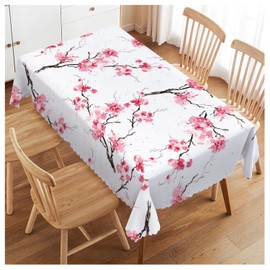 Walmsco Tablecloth Pink Cherry Blossoms Decor For Dining Room Kitchen Rectangular Table Cover 132 * 178cm