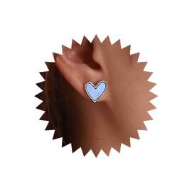 TseenYi Boho Heart Stud Earrings Blue Enamel Heart Earrings Small Heart Love Enamel Earrings Blue Heart Turquoise Earrings Minimalist Earrings Jewellery for Women Girls Gifts, Alloy Steel