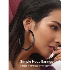 PIYIZ Large Hoop Earrings 80mm Stainless Steel Black Metal Plated Hip Hop Hoop Earrings Extra Big Round Hoop Earrings for Women