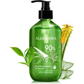 Aloderma Gel De Aloe Vera Orgánico Para La Piel + Aceite De Árbol De Té, Hecho Dentro De Las 12 Horas De La Cosecha, Gel De Aloe Vera Puro Calmante Para La Cara, Funciona Muy Bien Para