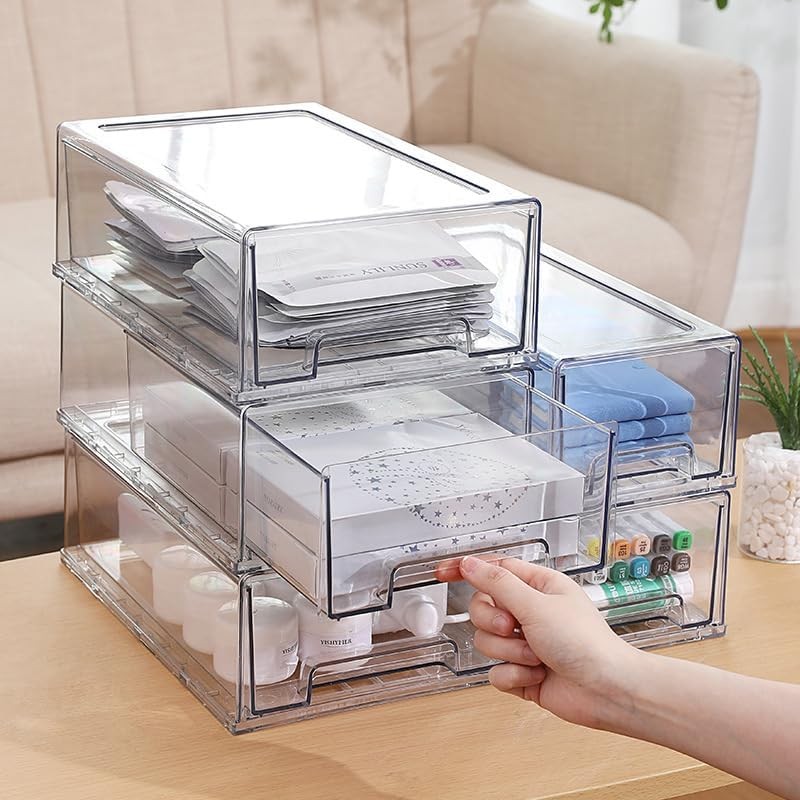 SIMPEXPE Stackable Storage Drawer, Clear Pull Out Plastic Food Fridge