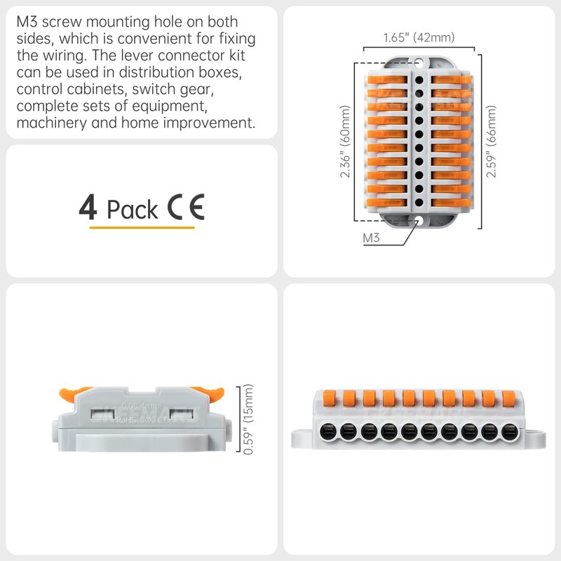 GKEEMARS 4Pcs Lever Wire Connectors, Wire Splicing 10 Conductor Connectors