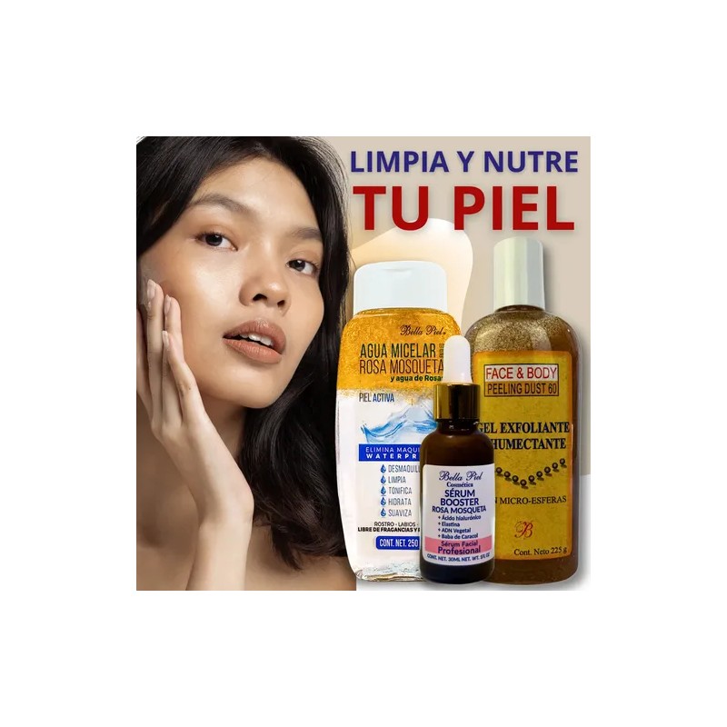 Kit Skincare Agua Micelar Gel Exfoliante Sérum Booster