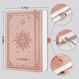 EMSHOI A5 Notebook Lined Journal - 320 Numbered Pages, 100gsm Thick Notepad, Hardcover Leather College Ruled Note Book for Women Men School Work Writing Note Taking, 14.5 x 21cm - Pink