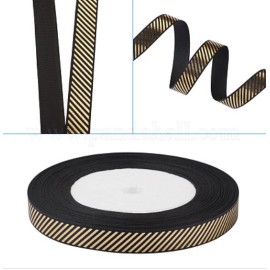 JP Ribbons 3/8 Black Satin Single Face Ribbon Golden Stripe-24.6 yds (22.5m/roll)