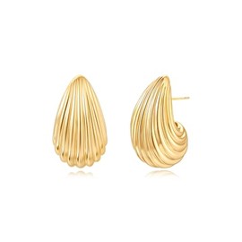 Jurikko Chunky Gold Hoop Trendy Earrings for Women, Shell Teardrop Hollow Hyperallergenic Gold Plated Earrings Fashion Jewelry Gift