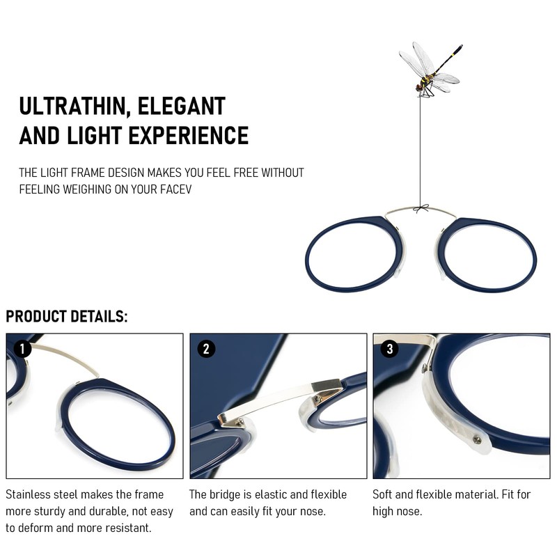 REAVEE Ultra Thin Armless Reading Glasses for Men Women, No