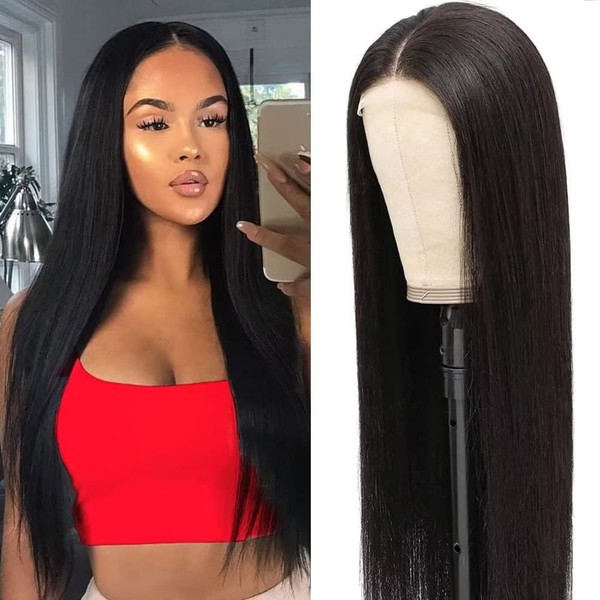 Ladiary Hair Straight Lace closure Wigs Human Hair Pre Plucked with Baby Hair Glueless 180% Density 10A 4x4 Lace Closure Human Hair Wigs for Women Natural Color 22 inch