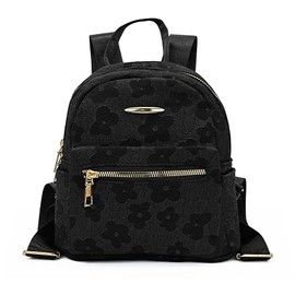 WisePoint Backpack Purse, Backpack Bag for Women and Girls, Women's Fashion Backpacks Small Backpack with Flower Pattern (black)