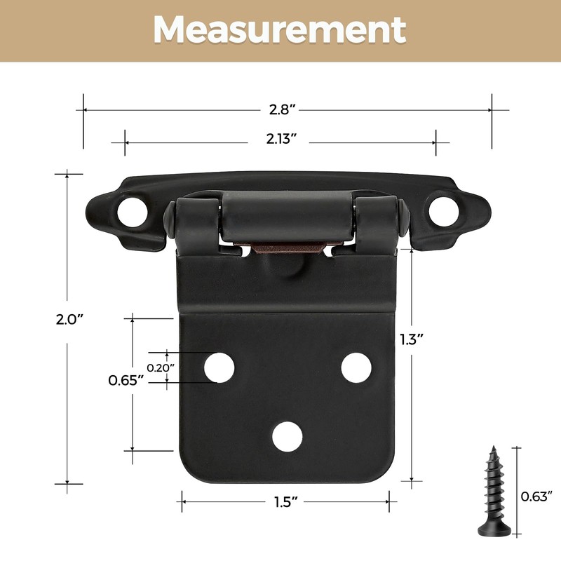 10 Pack 5 Pair Black Cabinet Hinges - 3/8 inch