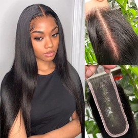 SKINLIKE Real HD Swiss 2x6 Lace Closure Human Hair Clean Hairline Much More Density Full Cuticle Aligned Brazilian Human Hair Straight Style (14inch)